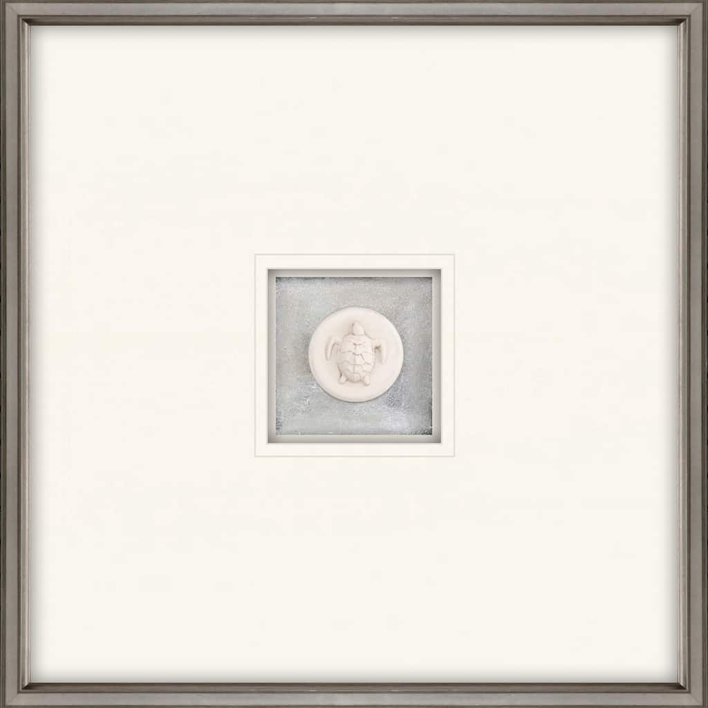 Turtle Intaglio Framed Art Mixed Media Shadow Box Under Glass - White
