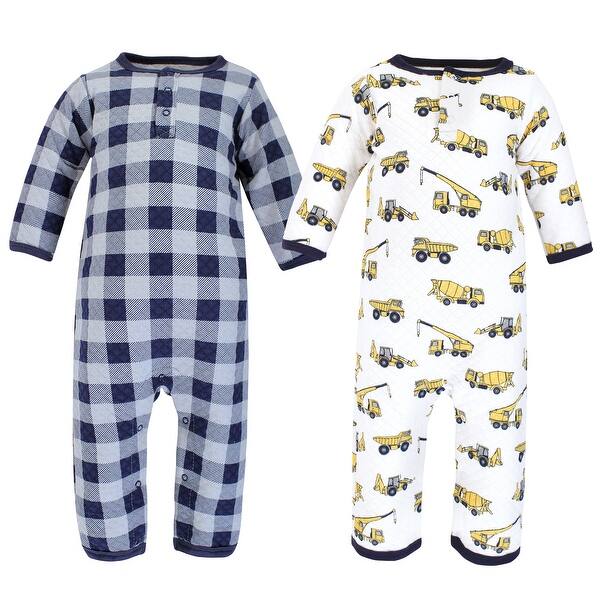 slide 1 of 1, Hudson Baby Infant Boy Premium Quilted Coveralls, Construction 0 - 3 Months - Blue