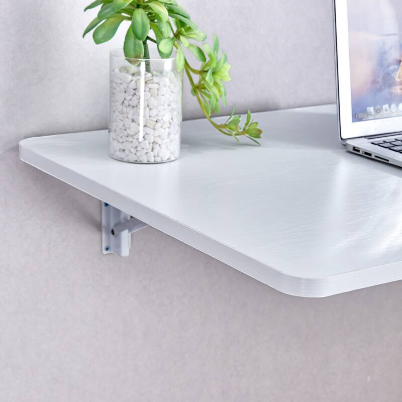 Versatile Folding Side Table Wall Mounted Magazine Holder Workbench Fold Down Desk with Smooth Rounded Corners and Wood Grain