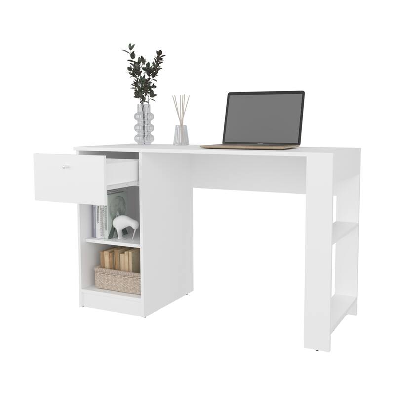 White L-shaped Computer Desk with CPU Holder