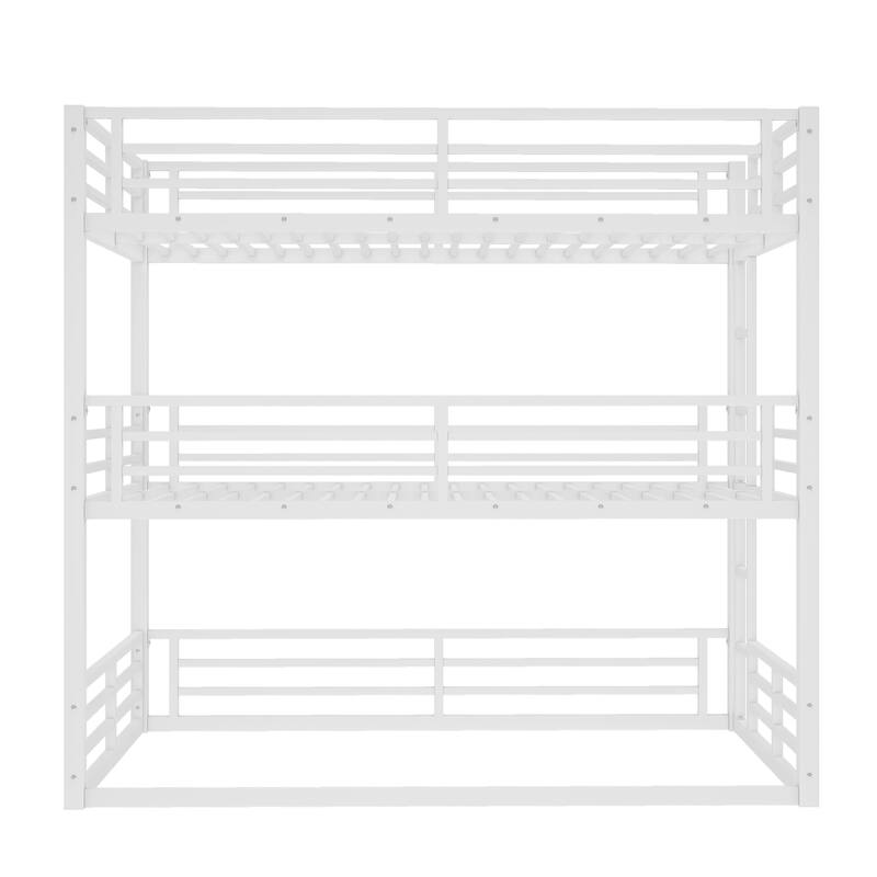 Roomfitters Twin/Full/Queen Metal Triple Bunk Bed with Safety Guardrails, Heavy-Duty Noise-Reduced Frame, White