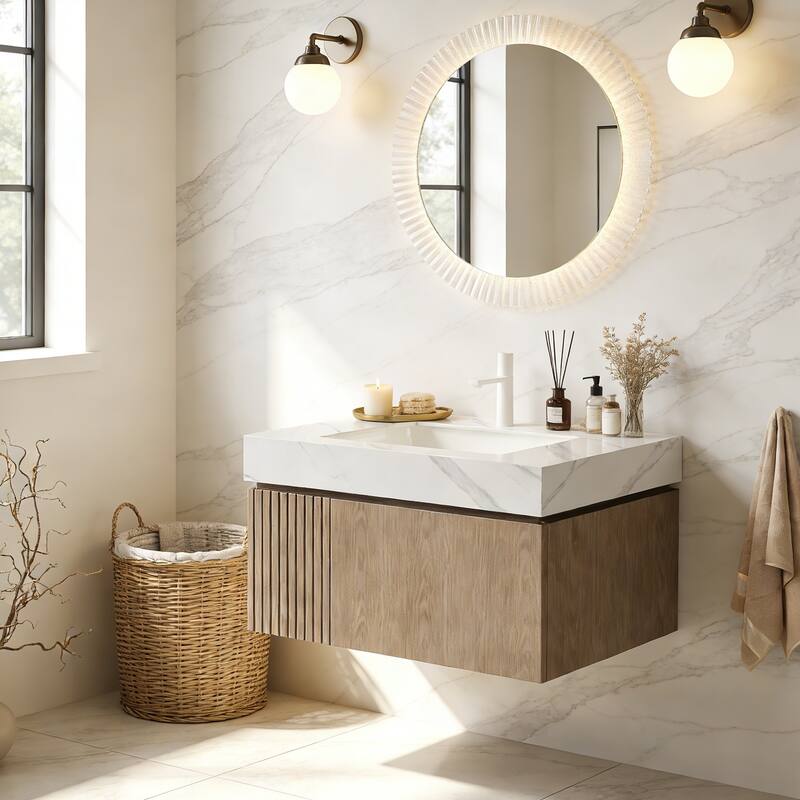 Floating Storage Bathroom Vanity with 1 Pre-drilled Faucet Hole