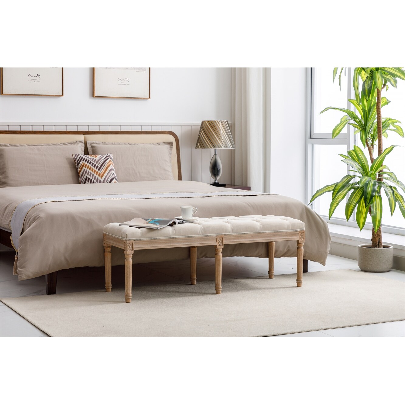 Upholstered Tufted Bench Ottoman Velvet Dining Bench Bedroom Bench Footrest Stool Accent Bench for Entryway