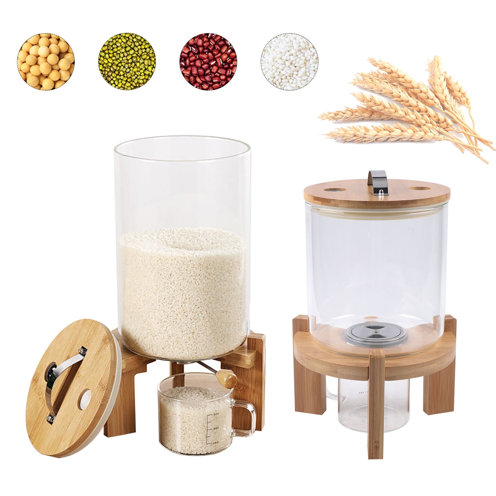 Glass Kitchen Storage Dry Food Dispenser Rice Cereal Canister - 7.5L - White