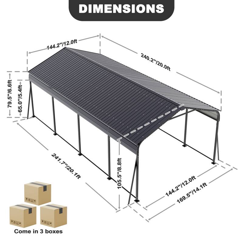 Steel Carport with Reinforced Frame, Windproof Ground Anchors