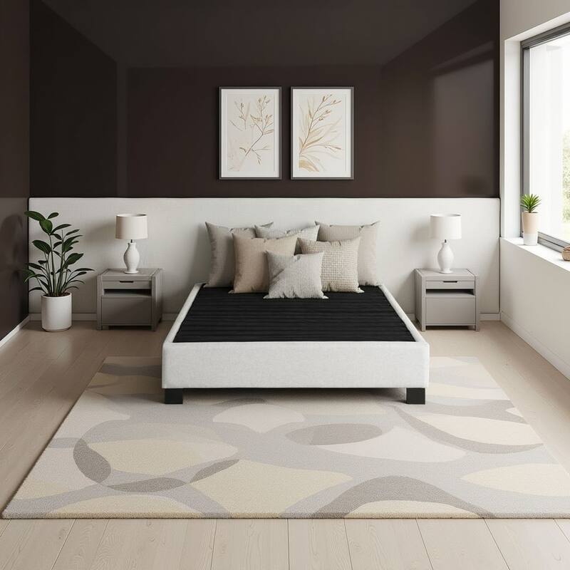 Bridgevine Home Modern Contempo Upholstered Bed Platform Base - Queen - Oatmeal