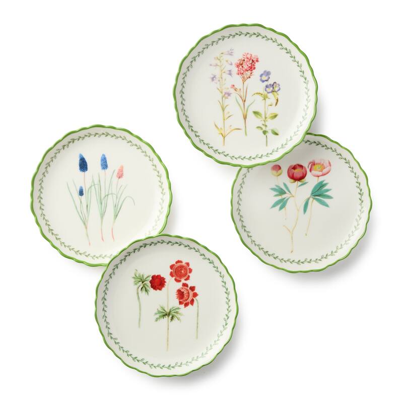 Certified International Mirabella 6" Canape/Luncheon Plates, Set of 4 Assorted Designs - 6.00"L x 6.00"W x 0.75"H