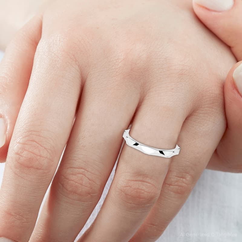 Gold Geometric Stackable Wedding Band Women's Anniversary Ring