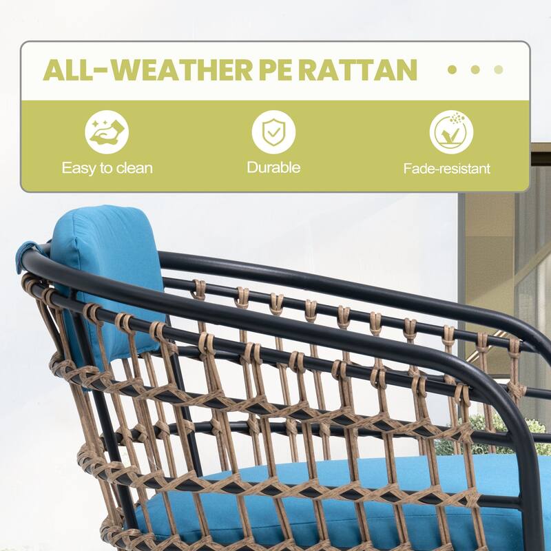 7-Piece Patio Dining Set Outdoor Aluminum Dining Table and PE Rattan Wicker Dining Chairs