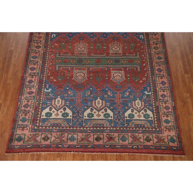 Geometric Red Sirjan Oriental Area Rug Handmade Wool Carpet - 7'11"x 9'11"