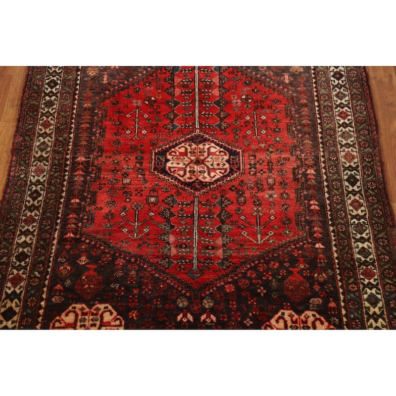 Hand Knotted Oriental 100% Wool Carpet Traditional Geometric Red Shiraz Area Rug - 5' 3'' X 3' 8''
