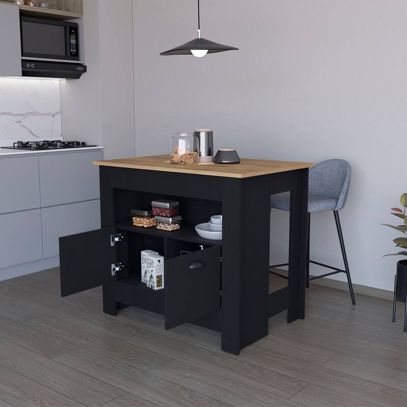 2-Door Kitchen Island - Black