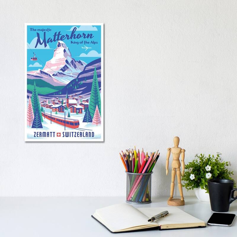 iCanvas "Matterhorn Switzerland Travel Poster" by Jim Zahniser Canvas Print - 12x8x0.75