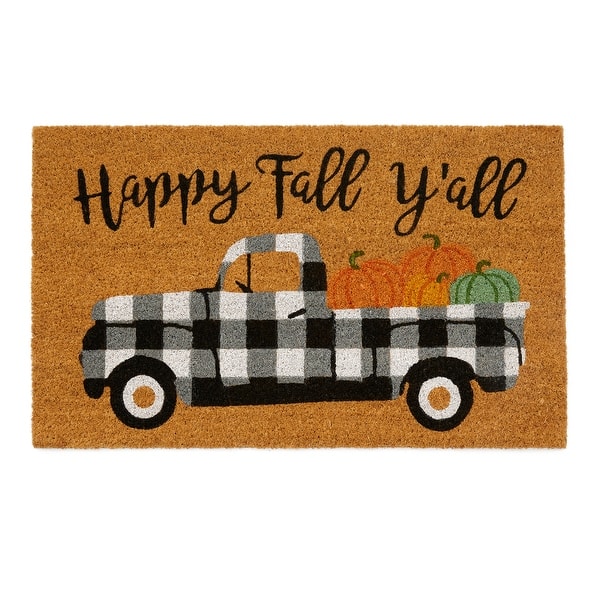 slide 1 of 6, Happy Fall Y'all Coir Mat 18"x30" - Natural