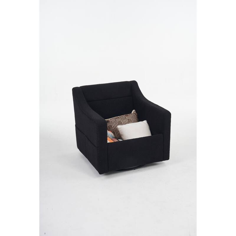 Teddy Upholstered Swivel Accent Chair, Single Sofa Chair with High Backrest, Lounge Armchair with Metal Base & Side Pocket
