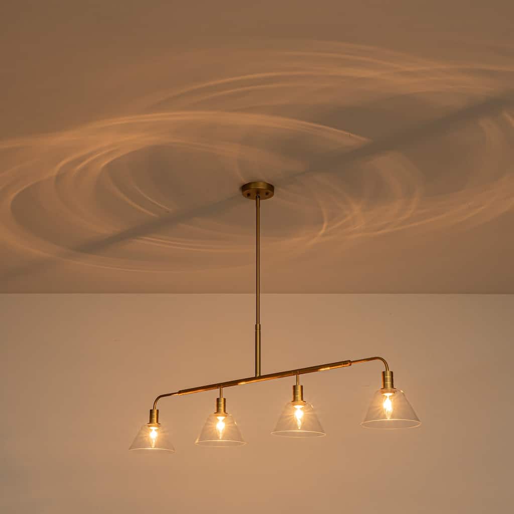 4-Light Vintage Brass and Clear Glass Linear Pendant for Dining Room - 4 Light
