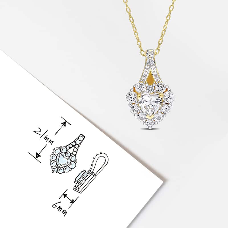 Miadora 2 7/8ct TGW Created White Sapphire Halo Heart Necklace Yellow Silver