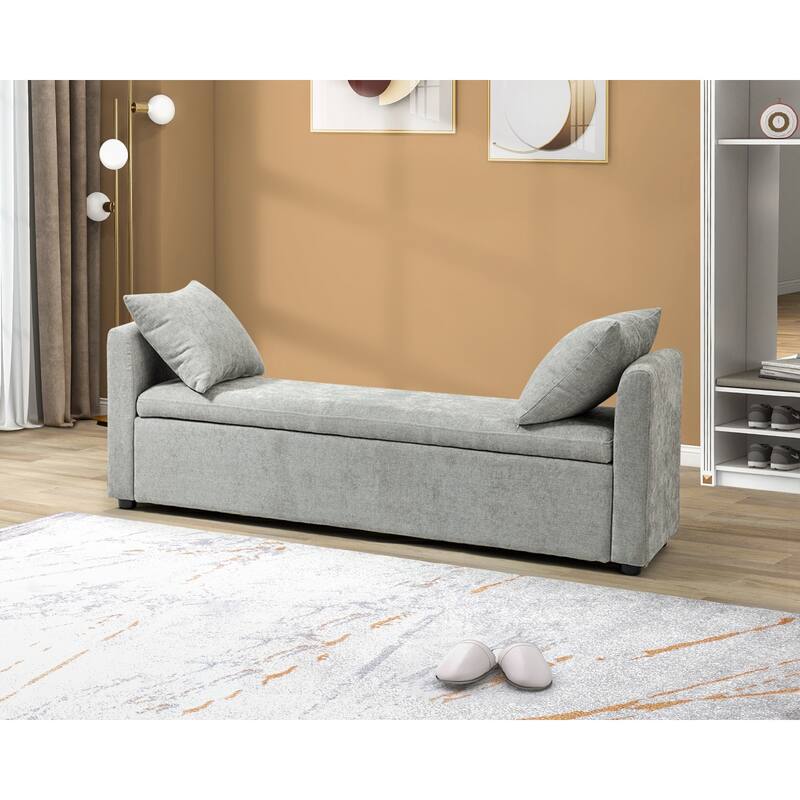 Franco Modern Upholstered Storage Bench with Two Throw Pillows and Thick Padded Cushion