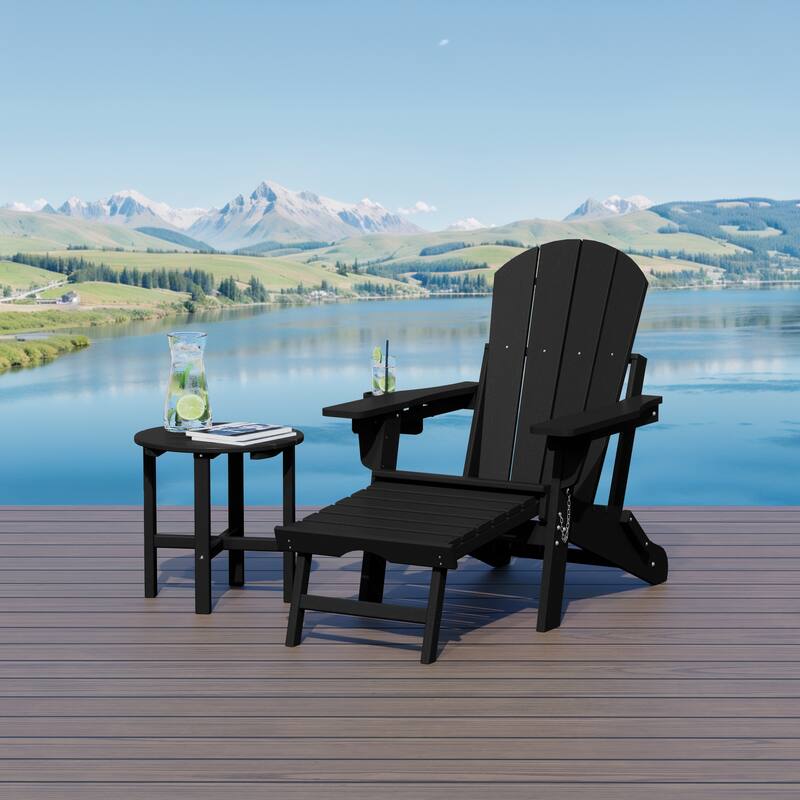 Laguna Outdoor Folding Adjustable Adirondack Chair with Hideaway Ottoman & Round Side Table
