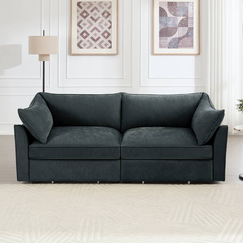 GDFStudio - Chenille 2-Seater 78.7" Sofa with Pull-Out Storage and Crescent Arms