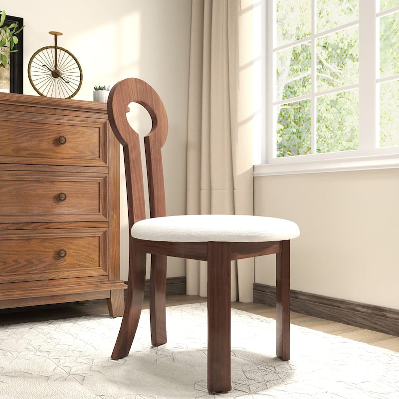 Vintage Rubber Solid Wood Dining Chair, Sheep Plush Dining Chair, Armless Dining Chair(Set Of 2)