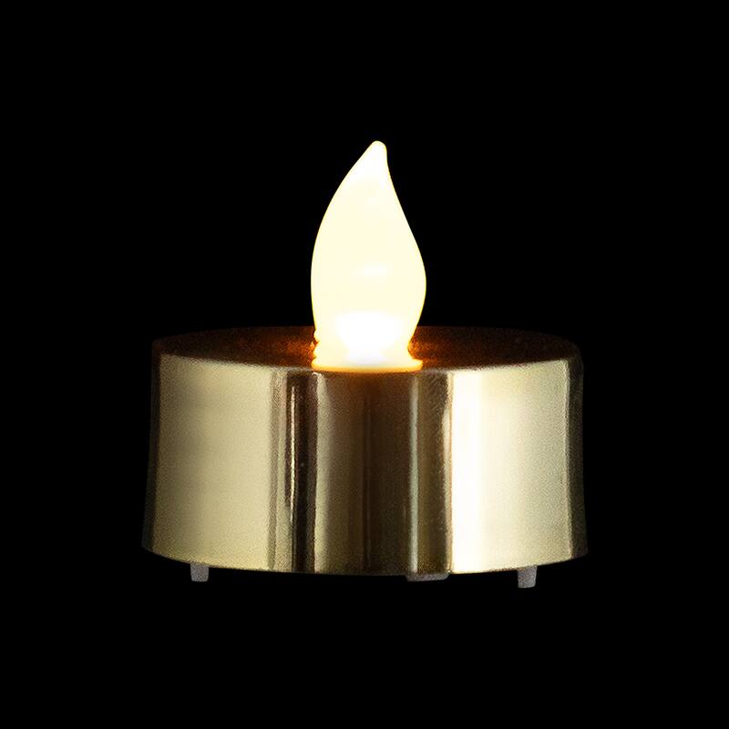 LED Lighted Flameless Flickering Tea Light Candles - Metallic Gold - Set of 4