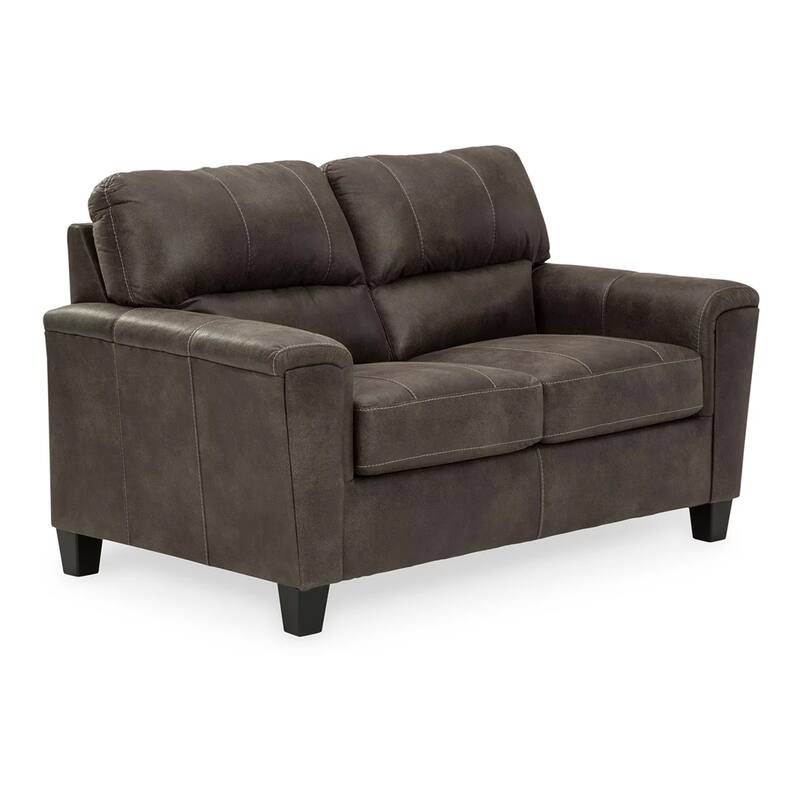 Nav 61 Inch Loveseat, Modern Plush Cushions, Weathered Taupe Faux Leather