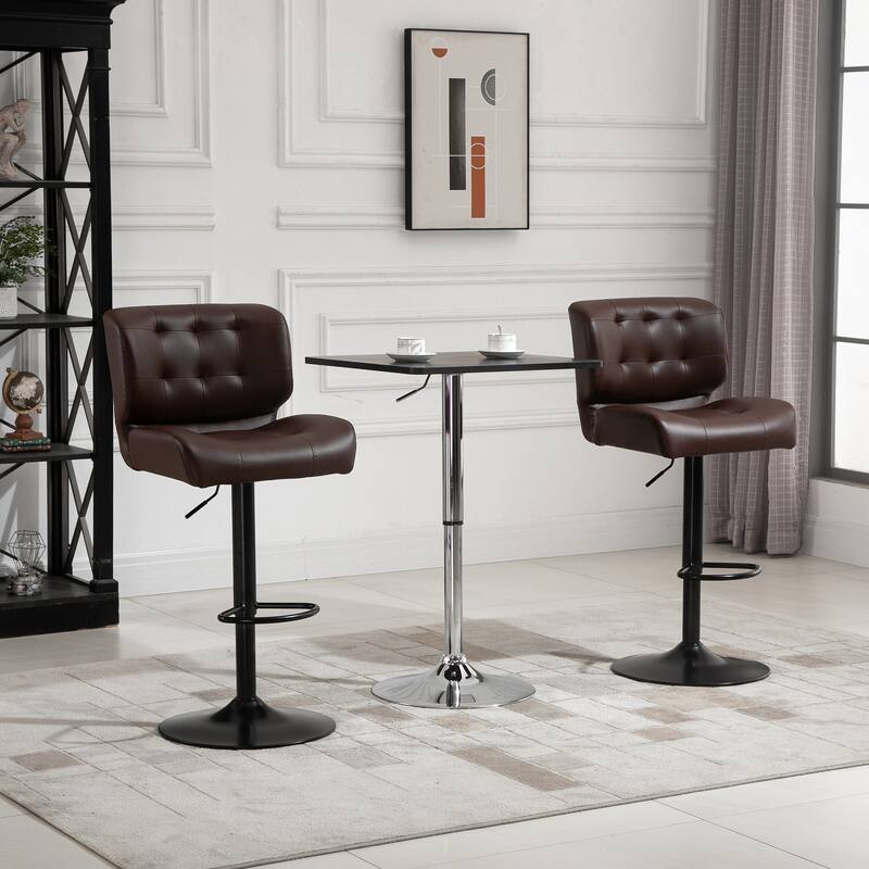 HOMCOM Set of 2 Bar Height Chairs with Adjustable Seat Height, Thick Padded Cushion and Metal Footrest for Home Bar