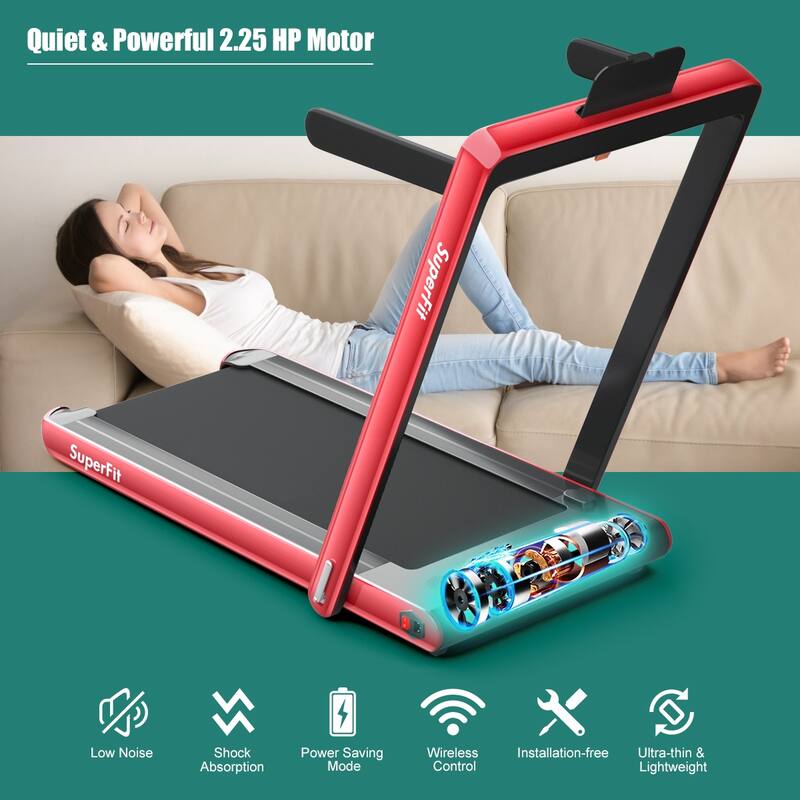 Gymax 2 in 1 Folding Treadmill 2.25HP Running Machine w/ Dual Display - 49'' x 27'' x 42''