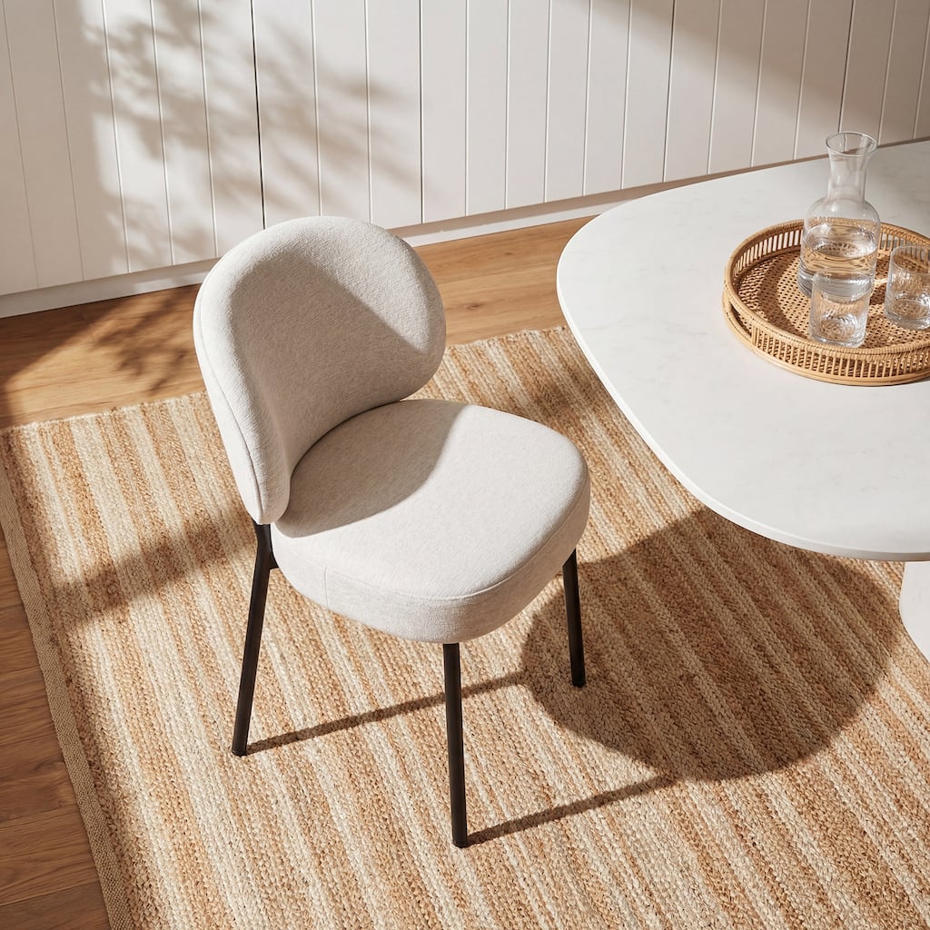 Modern Upholstered Dining Chairs Soft Fabric Accent Chairs with Metal Legs - Set of 2
