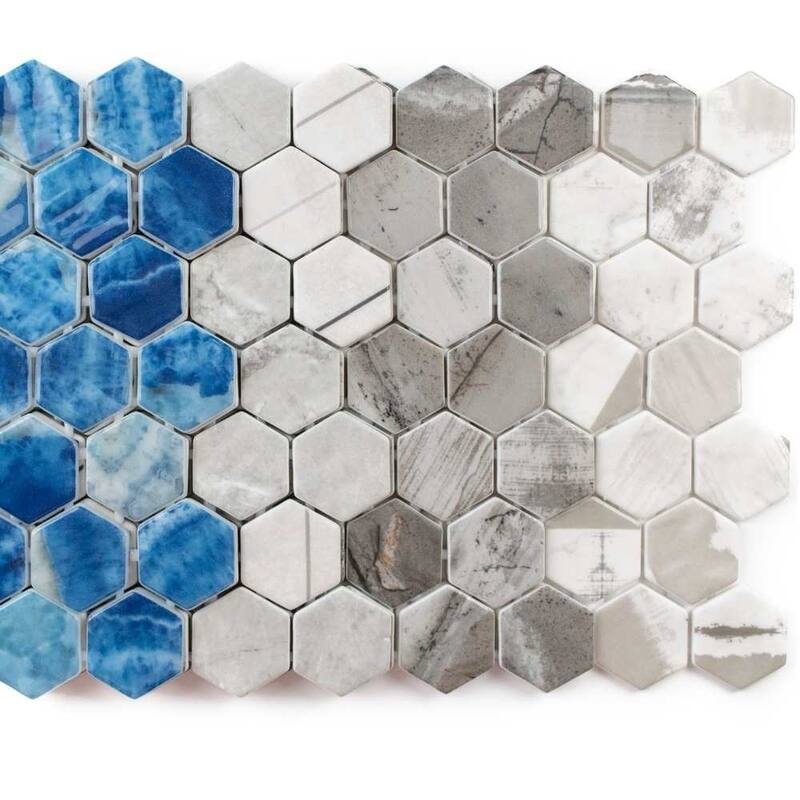 The Tile Life Eterna Hex 2x2 Denver Grey Glass Mosaic Floor, Backsplash & Wall Tile