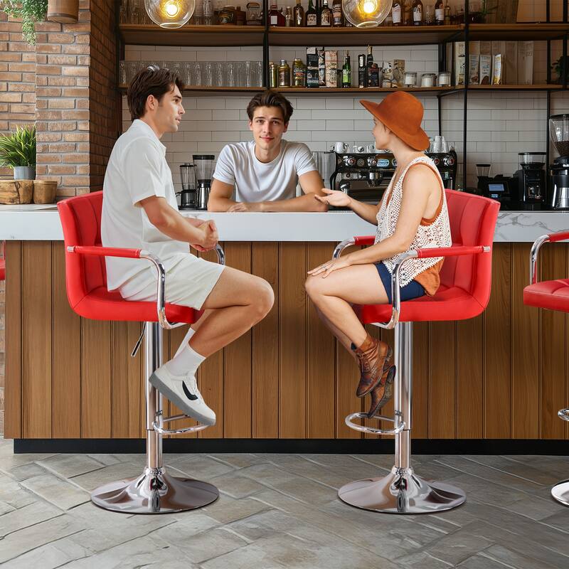 Yaheetech Bar Stools with 360-Degree Swivel and Adjustable Height- Set of 2 - Red