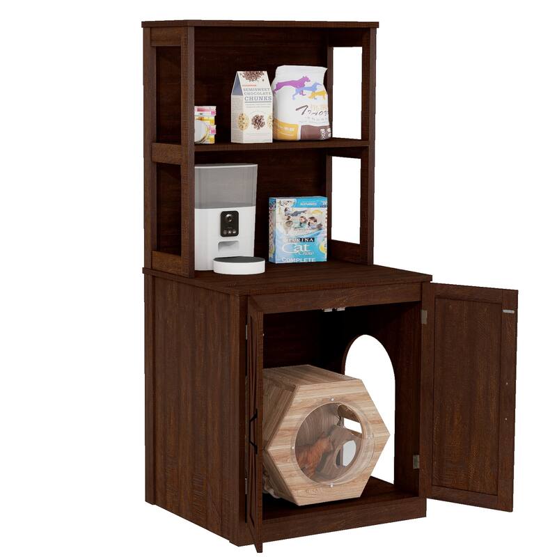 Moasis Large Hidden Cat Litter Box Enclosure Furniture with Shelves and Charge Socket