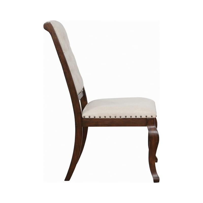 Brown/Cream Fabric Upholstered Wood Frame Dining Chair, Set of 2, Sturdy Dining Chair for Dining Rooms - 27.5