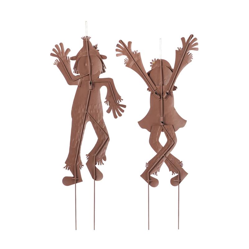 Glitzhome 36"H Set of 2 Fall Metal Cheerful Harvest Scarecrow Girl & Boy Yard Stake