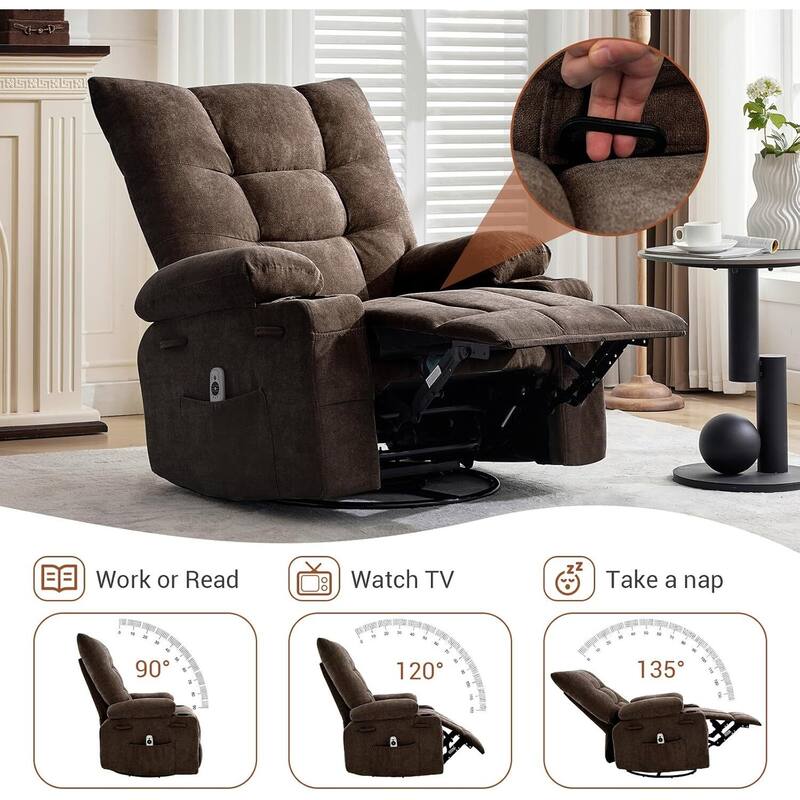 Swivel Rocker Recliner Chair, with Massage and Heat and Side Pocket