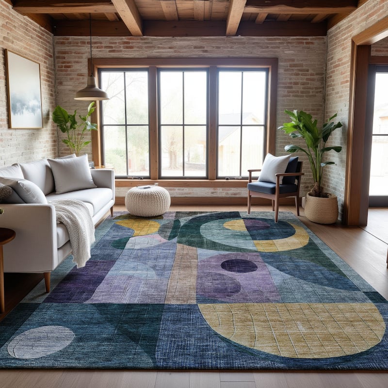 Premium Washable Super Soft Mid Century Modern Mayfield Rug - Blue - 9' x 12'
