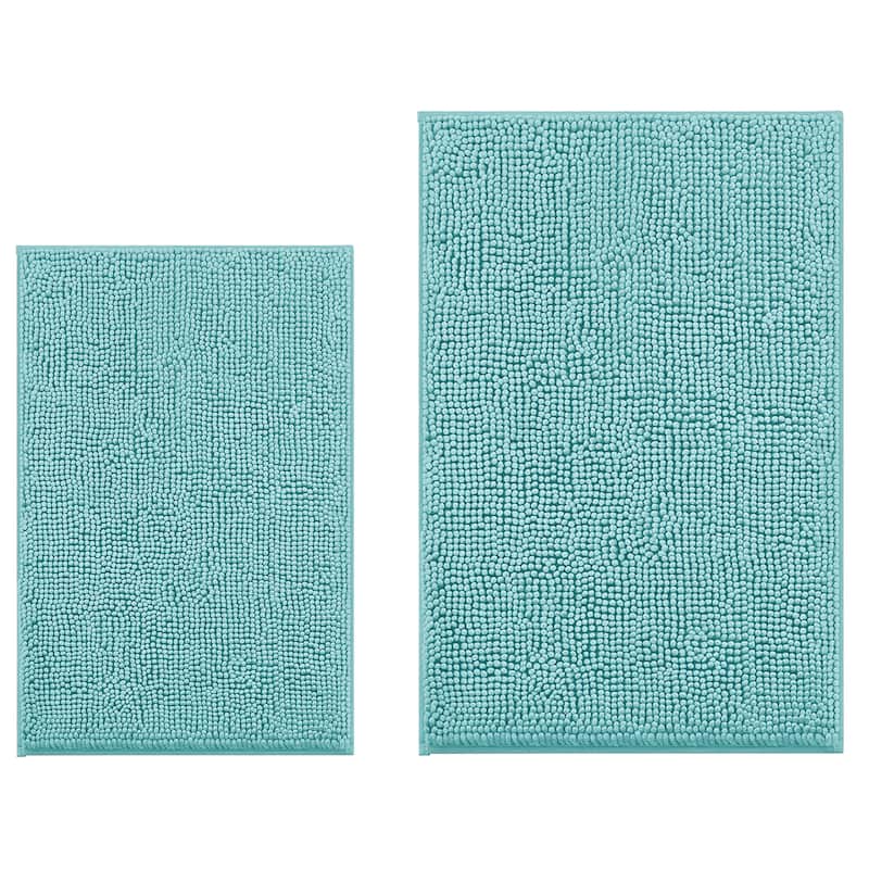 Large 2 Piece Set Spa Blue Soft Cozy Plush Chenille Bath Mat Bathroom Rug
