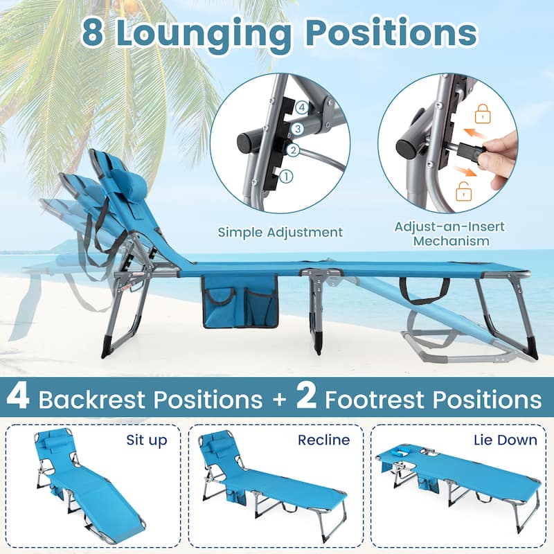 Gymax 2PCS Tanning ChairPortable Chaise Lounge Chair w/4-Position