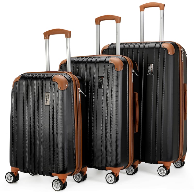 Miami CarryOn Collins 3 Piece Expandable Retro Spinner Luggage Set - Black