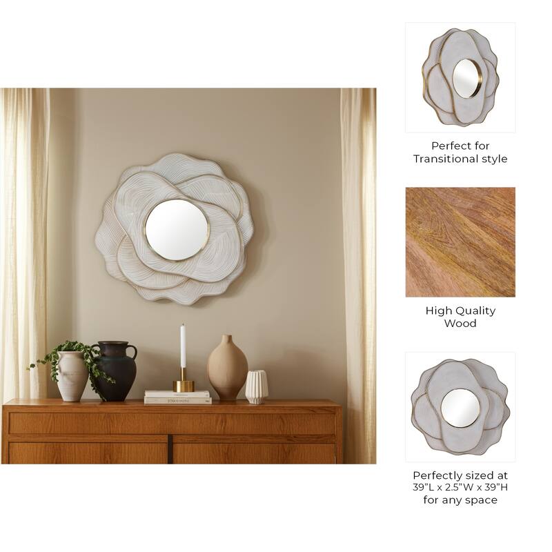 Wood Wall Mirror Decorative Layered Modern Accent Bathroom - 39" Ivory - 39" x 2.5" x 39"