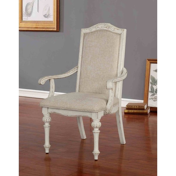 slide 2 of 12, 9pc Accent Chair Dining Room Table Leaf Side Chairs Ivory Fabric Upho