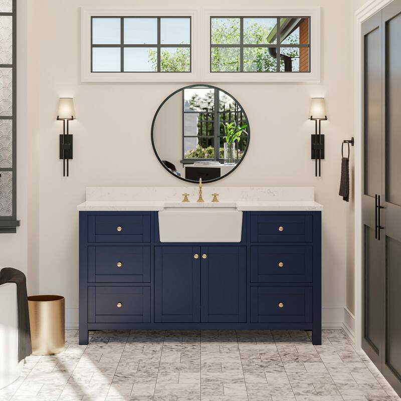 KitchenBathCollection Yorkshire 60" Single Farmhouse Vanity with Engineered Marble Top