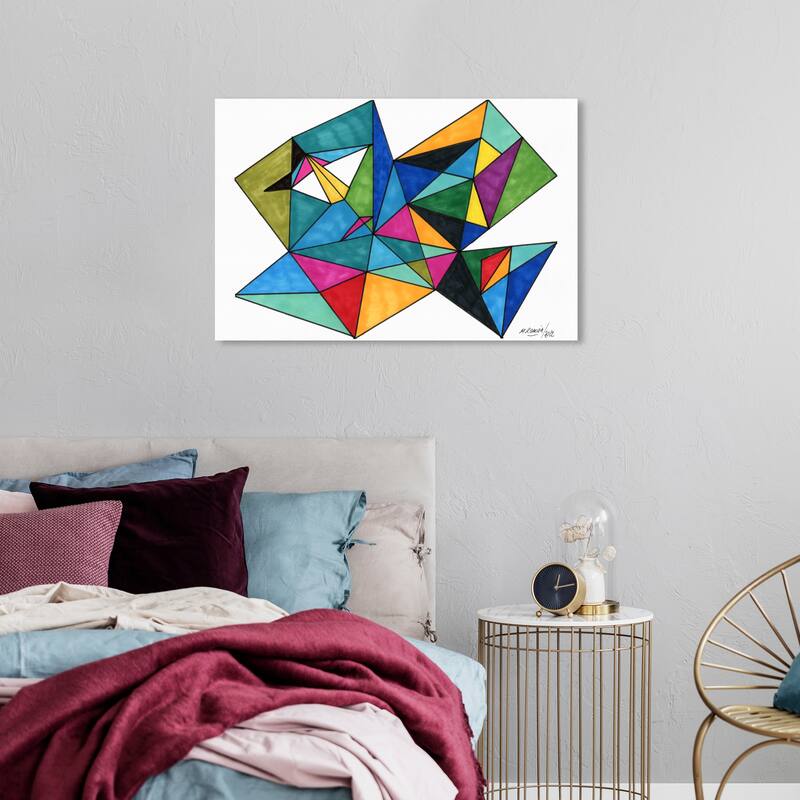 Wynwood Studio Canvas Abstract Entre Triangulos Blue and Turquoise Modern & Contemporary Wall Art Canvas Print - 24 x 36
