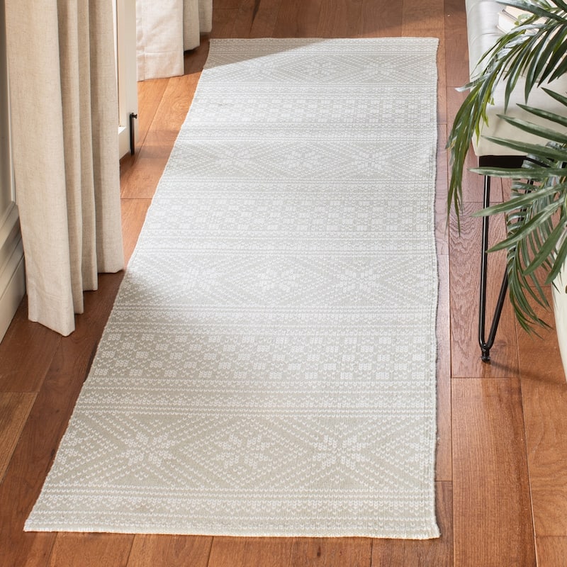 SAFAVIEH Handmade Cedar Brook Drite Modern Cotton Rug - 2'3" x 8' Runner - Silver/Ivory