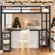 preview thumbnail 1 of 11, Metal Full Size Loft Bed with Desk and Shelves,Ladder and Guardrails Black