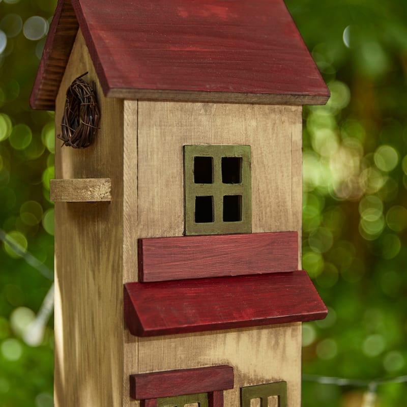 Glitzhome 14.25"H Solid Wood Cottage Decorative Garden Birdhouse - 6.75''L X 5.50''W X 14.25''H