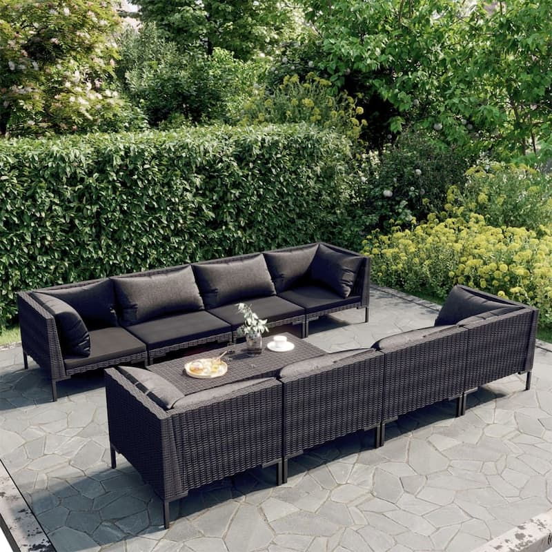 vidaXL Patio Lounge Set Outdoor Sectional Sofa Set Table Poly Rattan Dark Grey - 27.6" x 27.6" x 24" - Grey 8 x Seat cushion
