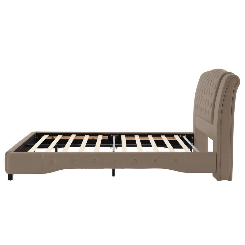 Christopher Knight Home - Modern Upholstered Platform Bed with Wood & Metal Frame with Button-Tufted Headboard