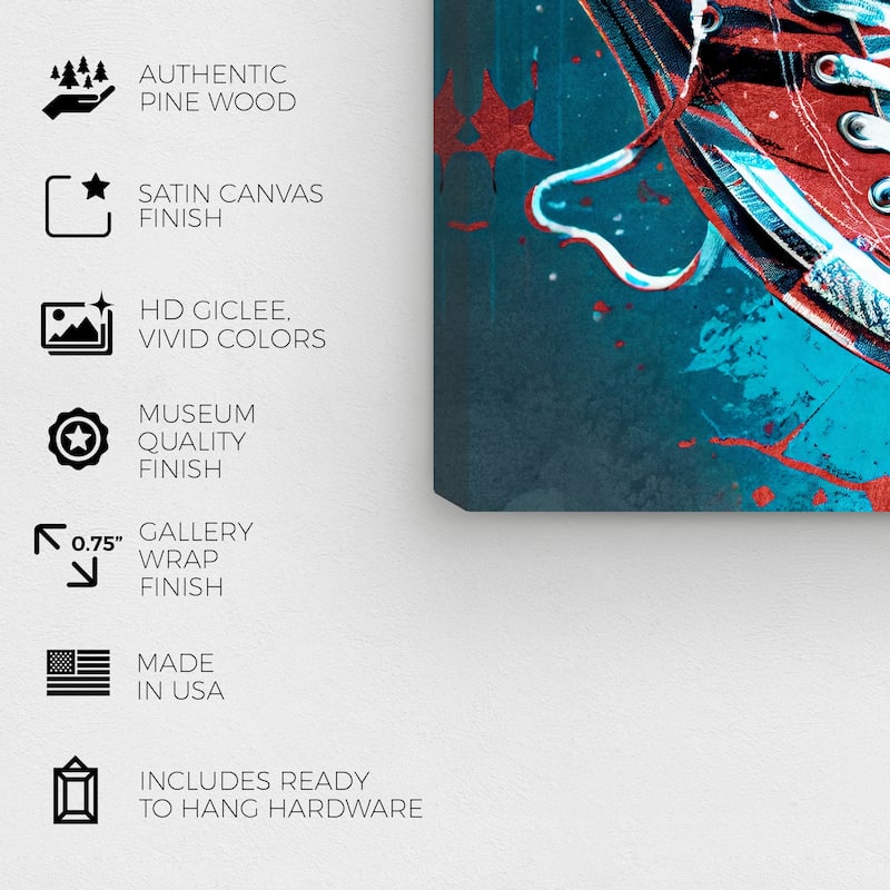 Wynwood Studio Fashion and Glam Blue and Red Street Sneakers Blue and Teal Modern & Contemporary Wall Art Canvas Print